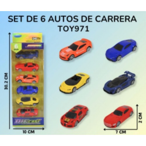 Set de 6 autos de carrera metálicos para niños. Venta por mayoreo TOY971