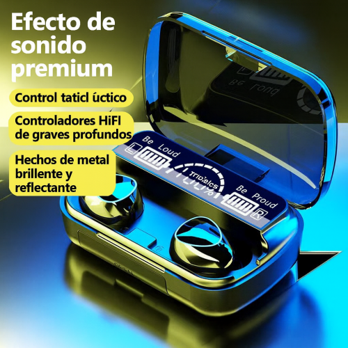 Audífonos inalámbricos Bluetooth tipo TWS metálicos con estuche de carga LED, control táctil, sonido HiFi graves profundos, venta por mayoreo TR-6017