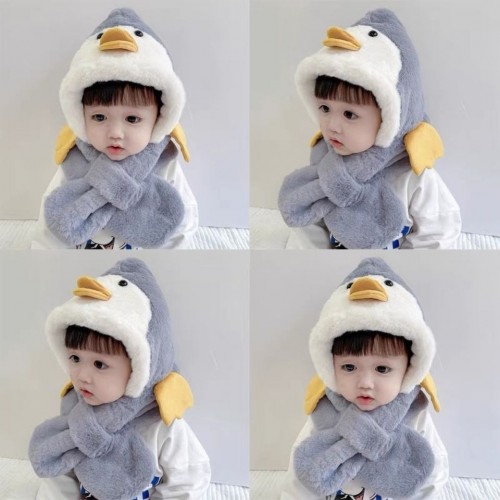 Conjunto de invierno de una pieza de gorro y bufanda de pingüino para niños TRQ-112091