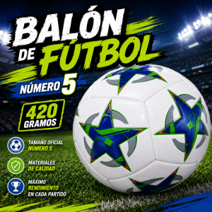 Balón de fútbol número 5 con forro cosido a máquina. Ideal para entrenamiento y juegos recreativos. Venta por mayoreo
