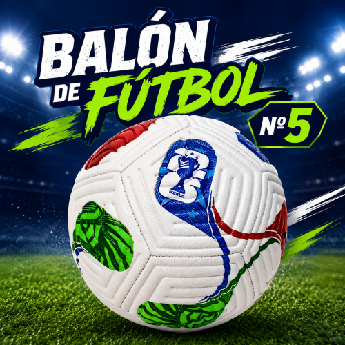 Balón de fútbol número 5 con diseño inspirado en México, EUA y Canadá. Ideal para juegos y entrenamiento. Venta por mayoreo