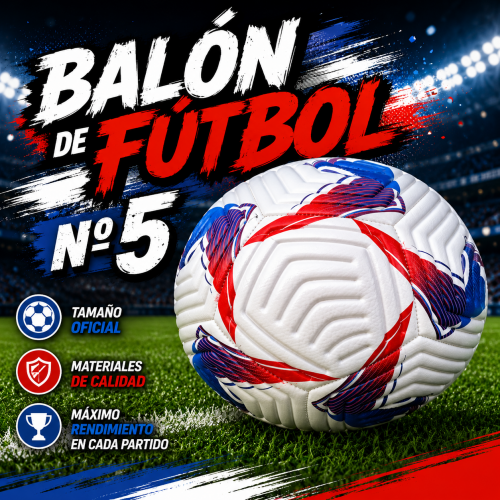 Balón de fútbol número 5 con interior cosido a máquina. Ideal para entrenamiento y juegos recreativos. Venta por mayoreo