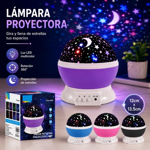 Lámpara proyector giratoria de estrellas y luna con luz LED multicolor para niños y decoración nocturna Mayoreo