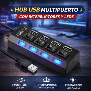 Hub USB Multipuerto con Interruptores y Luz LED Venta por Mayoreo UC26