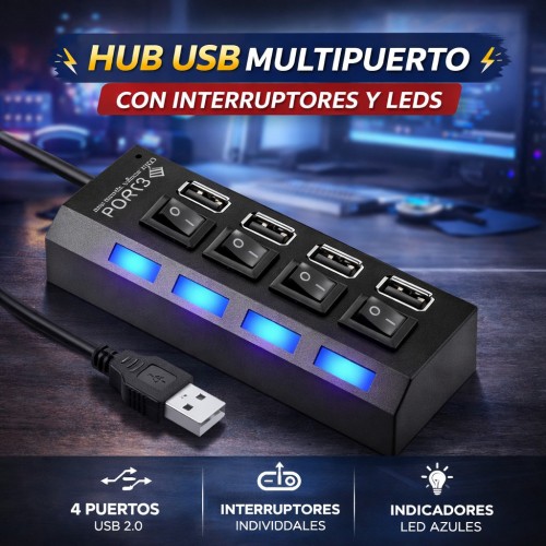 Hub USB Multipuerto con Interruptores y Luz LED Venta por Mayoreo UC26