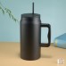Vaso Tarro Térmico Estilo con Asa y Popote por Mayoreo [VAS-7812]