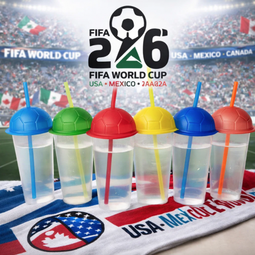 Vaso grande con diseño tipo balón y popote reutilizable ideal para bebidas en fiestas o uso diario. Capacidad 1230 ml. Venta por mayoreo