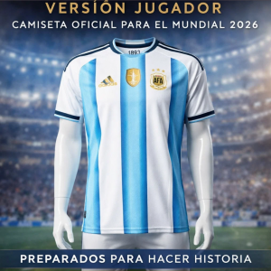 Playera selección argentina versión jugador en tallas variadas Ch/M/G/XL/2XL/3XL diseño celeste y blanco estilo deportivo. Ideal para temporada mundial 2026. Venta por mayoreo
