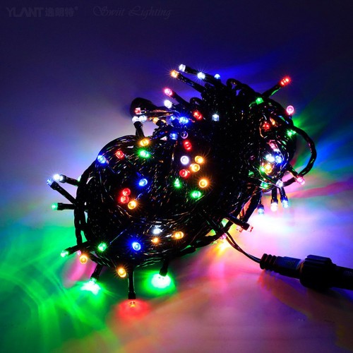 Serie de 100 luces led con 9 m (luz colores cable negro)