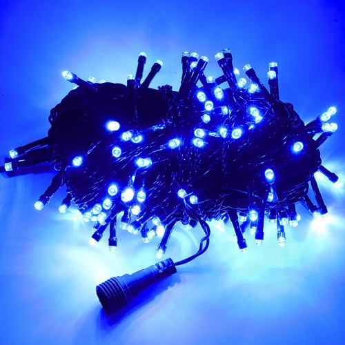 Serie de 100 luces led con 9 m (luz azul cable negro)