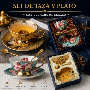 Set de Taza y Plato de Cerámica con Cuchara por Mayoreo