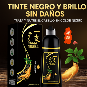 Shampoo tinte negro 3 en 1 que tiñe, nutre y limpia. Fórmula enriquecida con extractos naturales. Tono negro intenso, brillante y natural. 500ml CL-5842