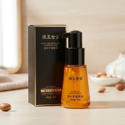 Aceite capilar de 70 ml con presentación en dispensador, ideal para el cuidado diario del cabello. Venta por mayoreo