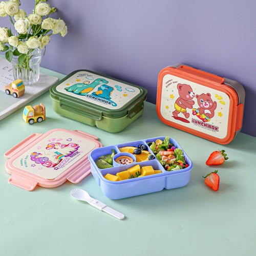 Lonchera bento sólida de cuatro compartimentos con dibujos animados para niños W-HH-417