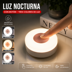 Luz nocturna LED circular con control por botón y 3 tonos de iluminación. Ideal para recámara, pasillo o clóset. Venta por mayoreo