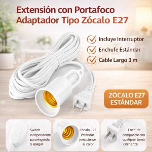 Extensión con Portafoco Zócalo E27 con Interruptor por Mayoreo W-JDJ8337