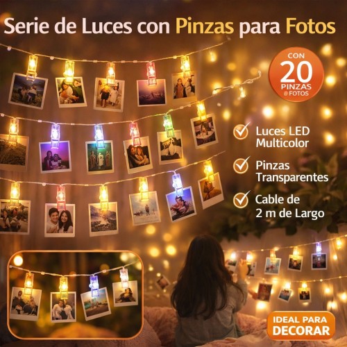 Serie de Luces LED con Pinzas para Fotos Multicolor por Mayoreo W-JDJ8341
