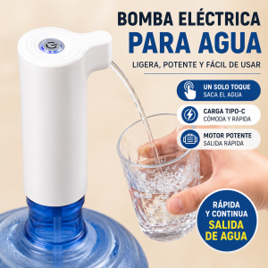 Bomba eléctrica para agua con botón superior y carga Tipo-C, ideal para servir agua en vasos. Venta por mayoreo