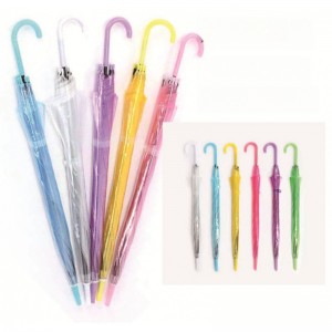 Paraguas transparente largo con mango curvo y varilla resistente, colores surtidos, ideal para protegerte de la lluvia con estilo y visibilidad. LJ-8555