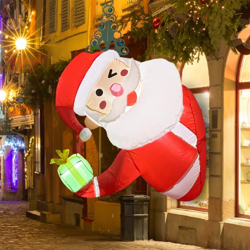 Inflable decorativo de Santa Claus con regalo, ideal para exteriores e interiores. Incluye luz interna que brilla en la noche, ventilador integrado para inflado automático y materiales venta al por mayor  W-RSDY5324
