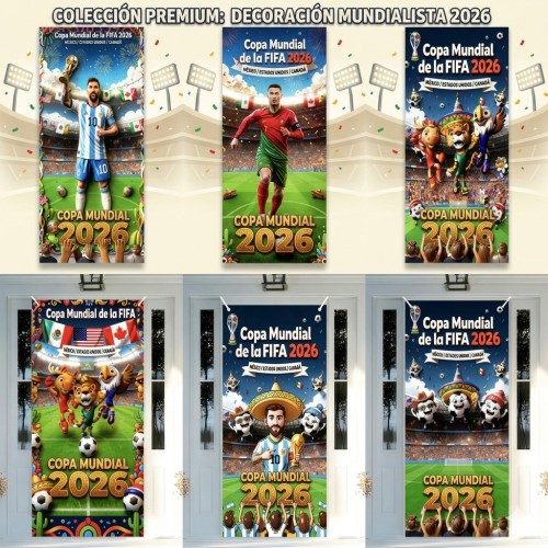 Cubre puerta Copa Mundial 2026 con diseños variados futboleros ideal para decoración temática. Medida 90x200 cm. Venta por mayoreo W-RSJB5597 Cubre puerta Copa Mundial 2026 con diseños variados futboleros ideal para decoración temática. Medida 90x200 cm. Venta por mayoreo W-RSJB5597