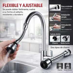 Aerador Flexible para Grifo Cromado 360° por Mayoreo W-RWJG28993