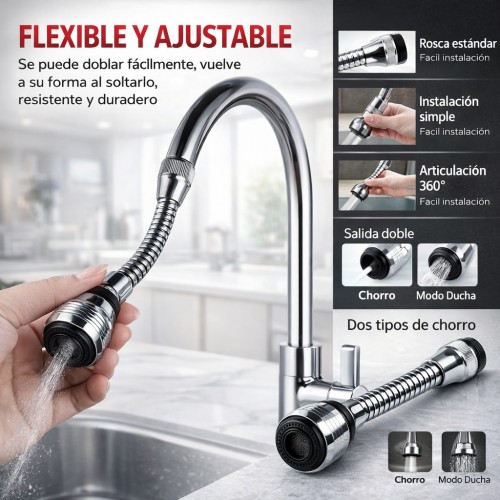 Aerador Flexible para Grifo Cromado 360° por Mayoreo W-RWJG28993
