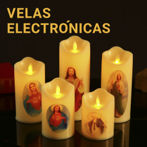 Vela LED Religiosa con Imagen de Santos diseño realista de flama y decoración  W-RWSY2607-2 – Mayoreo