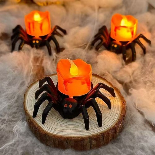 Vela LED con base de araña – Decoración Halloween – Luz cálida – Mayoreo W-RWSY6589