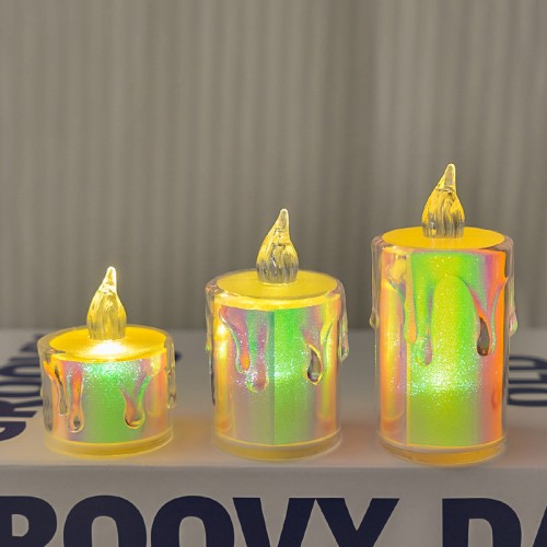 Set de 3 velas electrónicas con efecto holográfico y flama LED cálida  al por mayor W-RWSY6612