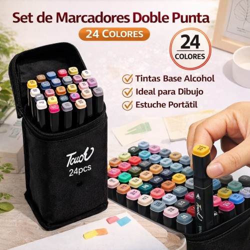 Set de Marcadores Doble Punta 24 Colores Base Alcohol por Mayoreo W-WB8319