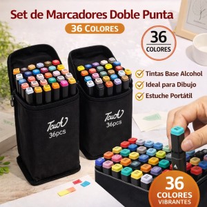 Set de Marcadores Doble Punta 36 Colores Base Alcohol por Mayoreo W-WB8320