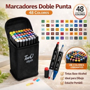 Set de Marcadores Doble Punta 48 Colores Base Alcohol por Mayoreo W-WB8321