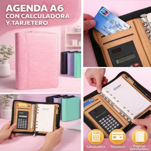 Agenda A6 con Calculadora, Tarjetero y Cierre para Oficina | Venta por Mayoreo W-WBJB5583