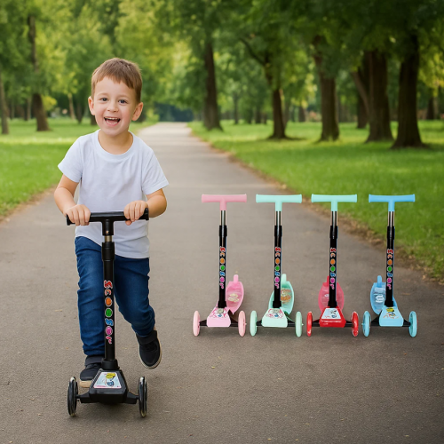 Patín Scooter para niños con luces LED plegable y ajustable. Dibujos animados. Venta por mayoreo WJ-1337