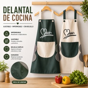 Delantal de cocina ajustable impermeable con bolsillo por mayoreo