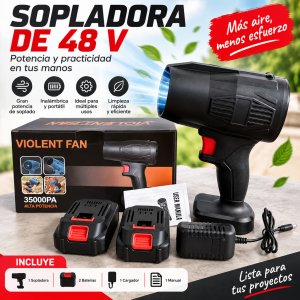 Sopladora de 48 V con 2 baterías y cargador, ideal para tareas de soplado y limpieza. Venta por mayoreo