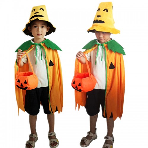 CONJUNTO DE CAPA CON SOMBRERO DE HALLOWEEN CALABAZA,Capa 68cm,Sombrero 31*30cm WS200