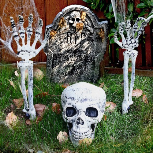 DECORACIÓN PARA JARDIN DE HALLOWEEN CRANEO Y MANOS,38*20*14.5cm WS61