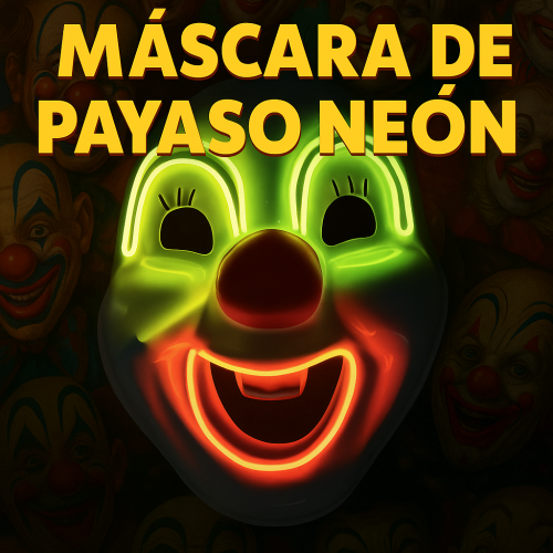 Máscara de payaso con iluminación neón LED en colores brillantes. Ideal para Halloween, fiestas temáticas, disfraces de terror y eventos nocturnos venta al por mayor  WS93