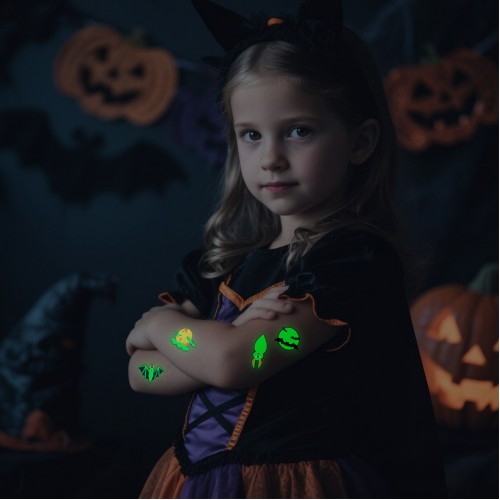 Set de stickers decorativos de Halloween que brillan en la oscuridad. Incluyen diseños de calabazas, murciélagos, fantasmas y más venta al por mayor WS99