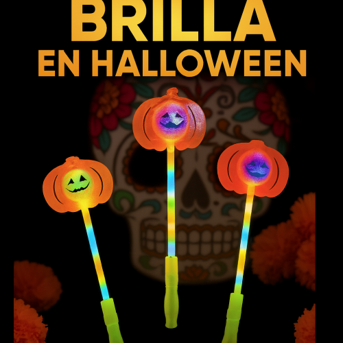 Varita mágica de calabaza con luces LED multicolor – Juguete luminoso para Halloween, fiestas y disfraces infantiles, ideal para decoración y diversión nocturna, Por Mayoreo WSJPP-B089 