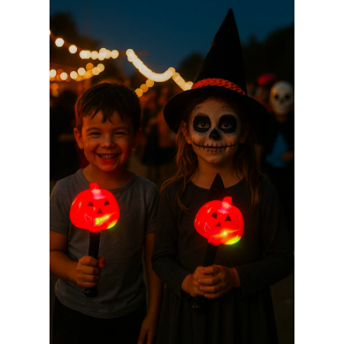 Varita de calabaza de halloween con luz led y sonido, ideal para fiestas, disfraces y decoración infantil, modelo WSJPPSB901, venta por mayoreo