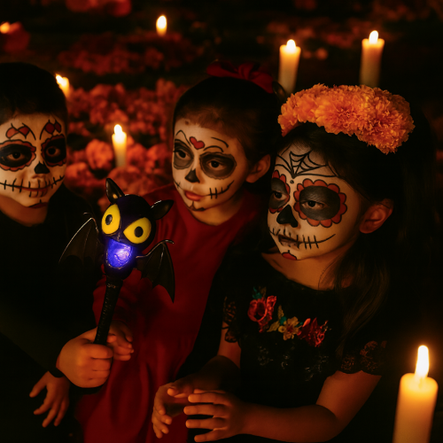 Varita de murciélago de halloween con luz led y sonido, ideal para fiestas, disfraces y decoración infantil, modelo WSJPPSB903  venta por mayoreo