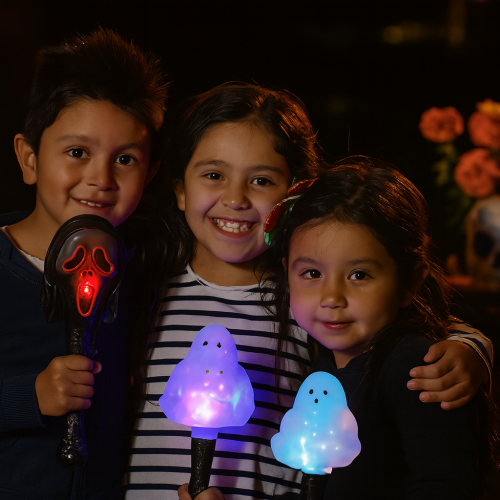 Varita de halloween con luz led y sonido, modelos de fantasma y scream, ideal para disfraces, fiestas y decoración infantil, venta por mayoreo WSJPPSB904