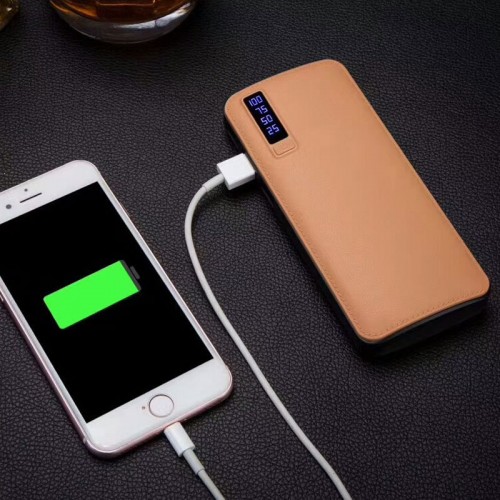 Power Bank portátil de gran capacidad con pantalla LED digital, acabado en piel sintética elegante, carga rápida universal para smartphones, tablets y dispositivos electrónicos XB-5519