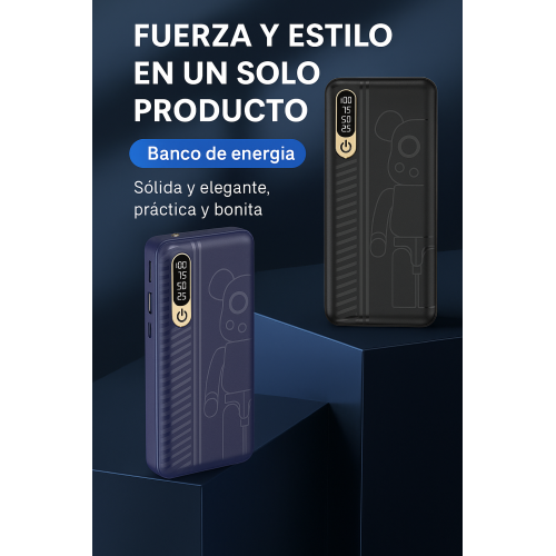 Batería portátil de 20000mAh con pantalla digital de carga, diseño moderno con grabado, salida dual USB y carga rápida 2.1A al por mayor XB-5537