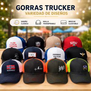 Gorras trucker con malla y ajuste trasero por mayoreo
