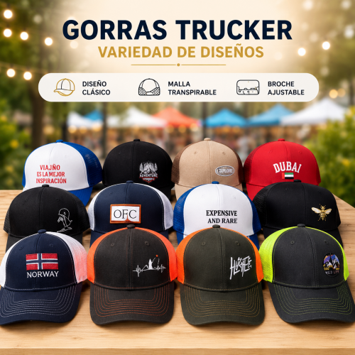 Gorras trucker con malla y ajuste trasero por mayoreo