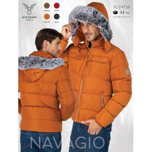 Chamarra para caballero  Navagio . Diseño acolchado térmico con gorro forrado de peluche para máximo abrigo en invierno. Venta al por mayor XG24736 